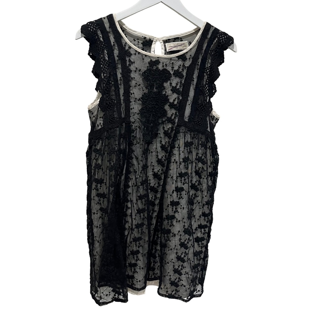 Abercrombie Fitch Lace Mesh Sleeveless Top Women S Black Embroidered Y2K Boho